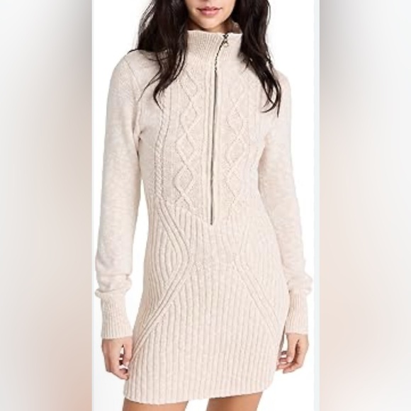 Free People Dresses & Skirts - Free People Mont Blanc Beige Long Sleeve Mini Sweater Dress Size M